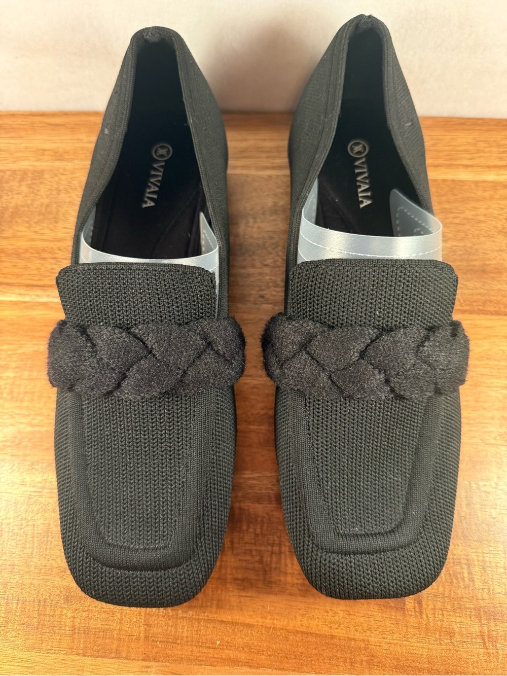 Vivaia Square Toe Knot Loafers Black Size 7
